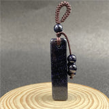Natural Polished Rectangle Crystal Keychain, Hand Braided Cord Flat Bar Gemstone Bag Charm Chakra Healing Lucky Pendant for Men Women
