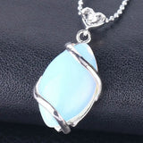 Natural Marquise Crystal Pendant Silver Wire Wrapped Gemstone Pendant Heart Zircon Bail Reiki Chakra Healing Stone Charm for DIY Necklace Jewelry