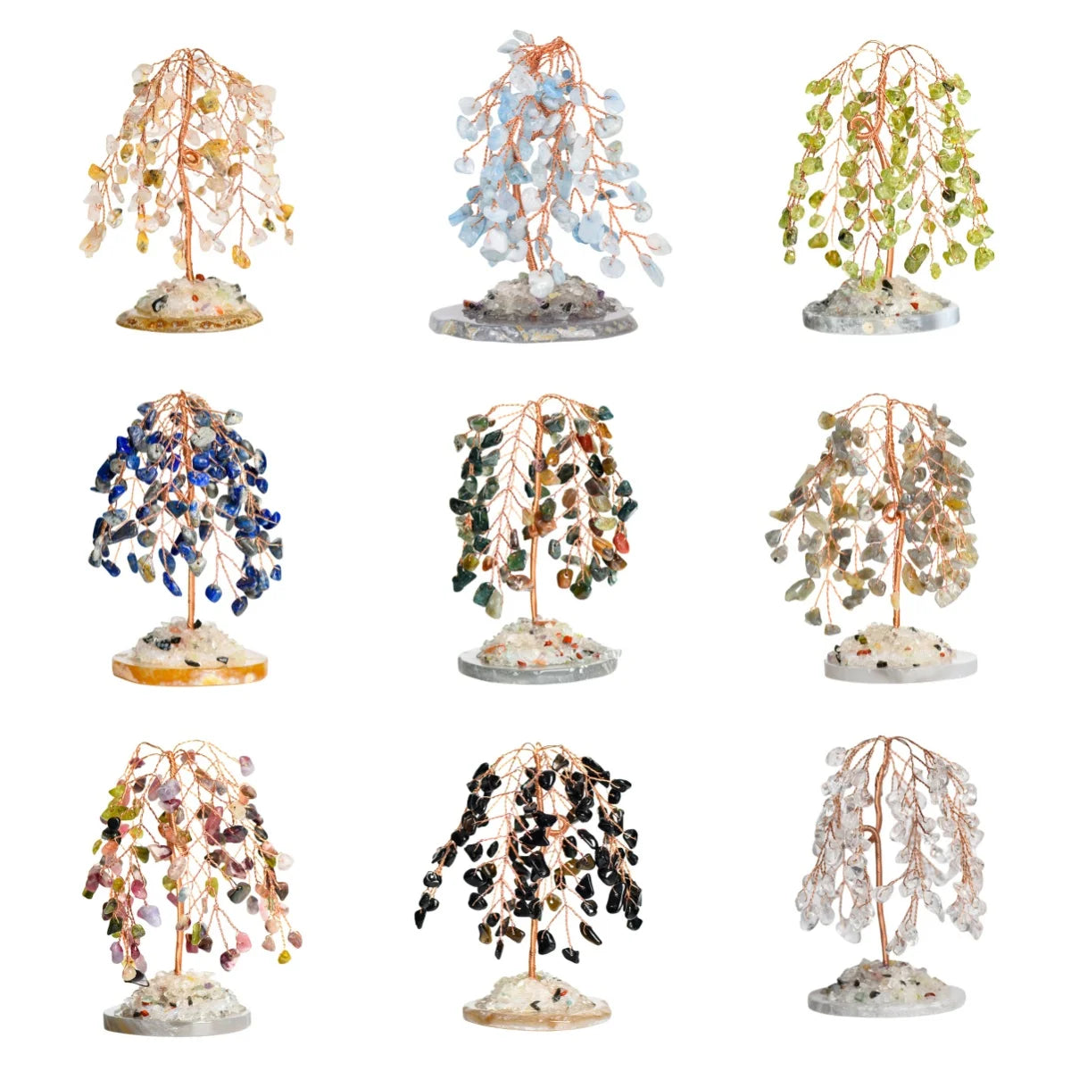 Multi-Colored Natural Crystal Willow Tree | Handmade Copper Wire Money Tree for Home Decor & Party Gifts