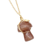 15×20mm Gold Wire-Wrapped Mushroom Crystal Necklace, Natural Gemstone Pendant with Chain