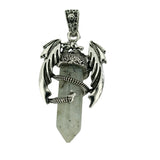 Mythical Flying Dragon Wrapped Quartz Point Pendant, Genuine Healing Stone Chakra Wand Charm, Wiccan Punk Spiritual Protection Jewelry Findings