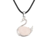 Graceful Swan: Handcrafted Natural Crystal Pendant Necklace • Premium Copper Bird Totem Amulet • Adjustable Black Cord Choker for Women Men