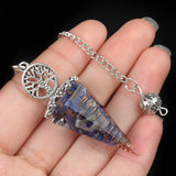 Chips Gemstone Tree of Life Resin Pendulum - Orgone Healing Dowsing Tool with Silver Chain for Divination, Hypnosis & Reiki - Spiritual Gemstone Gift for Wealth & Positivity