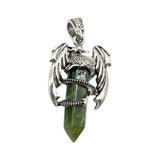 Mythical Flying Dragon Wrapped Quartz Point Pendant, Genuine Healing Stone Chakra Wand Charm, Wiccan Punk Spiritual Protection Jewelry Findings