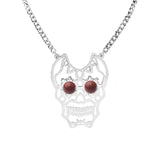 Gemstone Eye Hollowed Skull Pendant Stainless Steel Necklace 50CM Chain  Men & Women