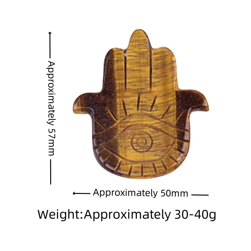 50×57mm Natural Crystal Hamsa Hand Pendant | Evil Eye Carved Gemstone Necklace for Protection
