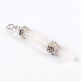 Natural Crystal Triple Point Wand Pendant, Hexagonal Double Terminated Crystal Stone Silver Ornament Reiki Chakra Healing Necklace Charm