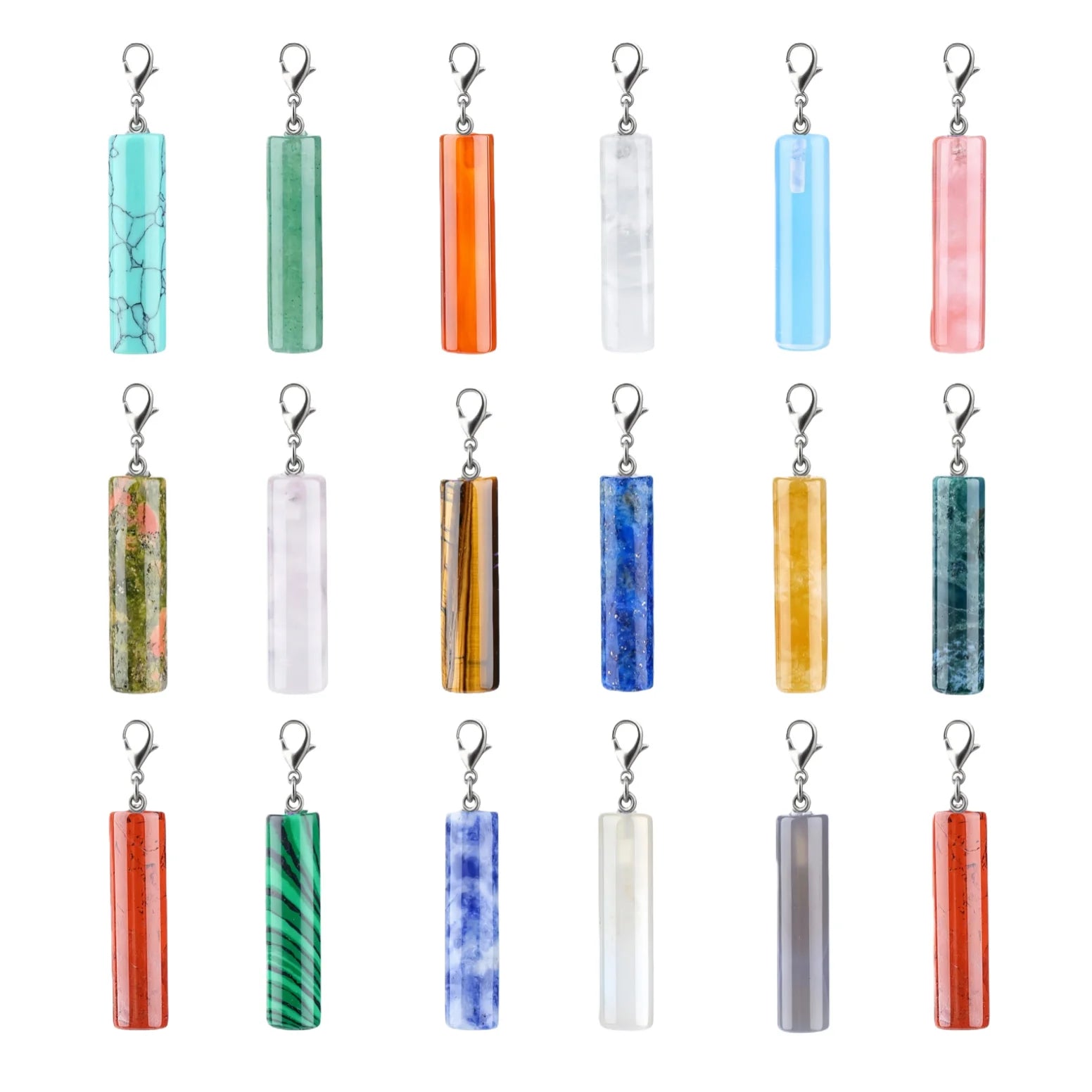 Gemstone Cylinder Pendant – 8x30mm Crystal Charm for Necklace, Keychain & Bag Tag – Healing Stone Jewelry for Women & Men