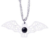 Vintage Stainless Steel Bat Pendant Gemstone Necklace - Gothic Punk Bat Wing Jewelry - Mystical Amulet Gift for Men & Women