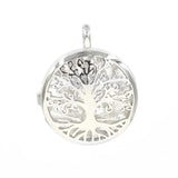 25mm Silver Plated Tree of Life Pendant Natural Round Crystal Inlay Hollow Charm for Chakra Necklace Making