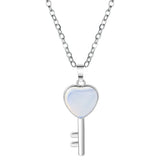 Natural Stone Heart Key Pendant Necklace, Silver Frame Gemstone Charm with Snake Chain for Women Jewelry Making
