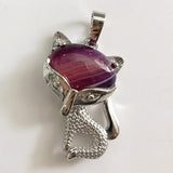 Natural Crystal Fox Pendant Necklace, Retro Turquoise & Multi-Gemstone Charm for Women & Girls