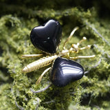 Vintage Gold Plated Insect Butterfly Pendant with Heart Gemstones, Genuine Healing Stone Chakra Crystal Amulet, Handmade Crafting Findings for Romantic Gift