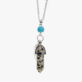 Natural Crystal Point Pendant Necklace with Feather Charm, Hexagonal Gemstone Bullet Point Necklace with Turquoise Bead, Healing Chakra Crystal Jewelry for Women