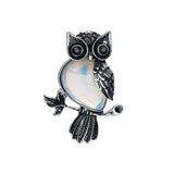 Boho Animal Totem Owl Pendant Necklace, Vintage Antique Silver‑Tone Metal Owl Inlaid Natural Gemstone with Black Cord, Wisdom Symbol Spiritual Necklace