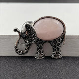 Antique Silver Filigree Elephant Pendant Necklace, Inlaid Natural Chakra Crystal Gem Animal Totem Jewelry with 18 Inch Black Wax Cord for Lucky Gift