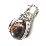 Rose Flower Bezel Round Natural Gemstone Pendant, 16mm Sphere Crystal Silver‑Tone Alloy Charm for Necklace Jewelry Making