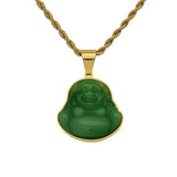 Maitreya Laughing Buddha Pendant Necklace for Men Women - Gold Plated Resin Chalcedony Jade Buddha Crystal Jewelry Gift