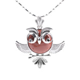 Vintage Silver Plated Owl Pendant Natural Round Gemstone Stone Wisdom Owl Charm Chakra Reiki Healing Crystal Pendant for Necklace DIY Jewelry