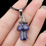 3cm Natural Crystal Mushroom Pendant Necklace | Silver-Plated Witch Hat Gemstone Charm with Black Cord