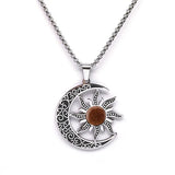 Vintage Stainless Steel Sun Moon Pendant Gemstone Necklace Celestial Jewelry  Spiritual Protection Gift for Men & Women