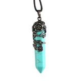 Antique Silver Flower Wire Wrapped Crystal Point Pendant, Natural Gemstone Double Terminated Point Pendant, Floral Metal Wrap Reiki Chakra Healing Pendulum Necklace Pendant for Women