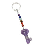 7 Chakra Beads Heart Key Crystal Keychain, Natural Healing Gemstone Love Key Pendant Gift
