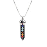 7 Chakra Crystal Point Pendant, Natural Stone Double Terminated Crystal Wand Pendant Chakra Healing Jewelry