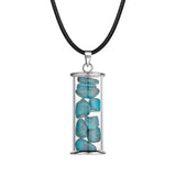 Bohemian Wish Bottle Crystal Necklace, Stainless Steel Frame Clear Glass Vial Pendant Natural Tumbled Stone Chips Inside Adjustable Black Rope Necklace Gift