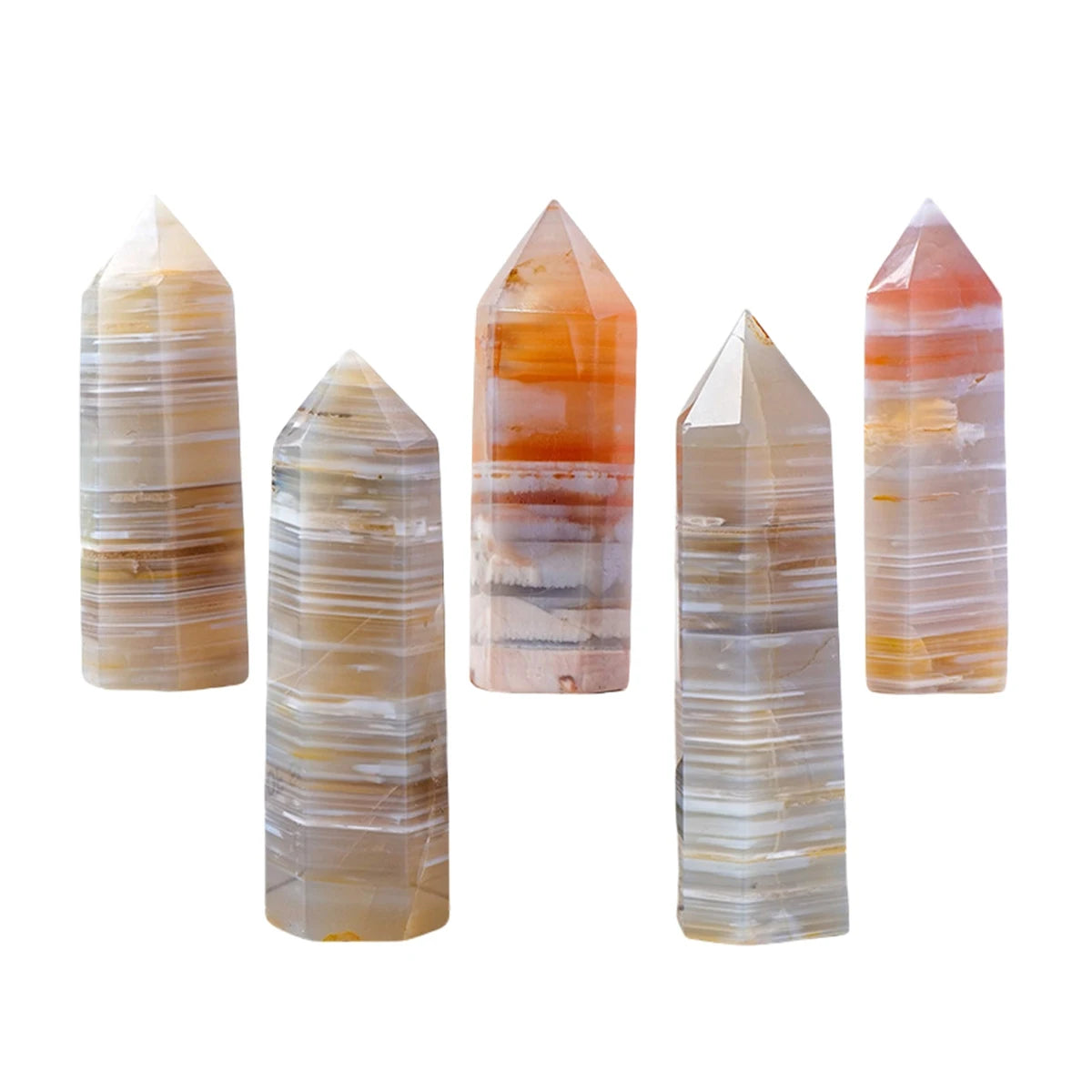 Natural Banded Agate Crystal Point Tower Polished Hexagonal Obelisk Wand for Home Decor Meditation Crystal Collection Gift