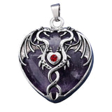 32×42mm Antique Silver Dragon Heart Pendant | Natural Gemstone Gothic Charm for DIY Jewelry