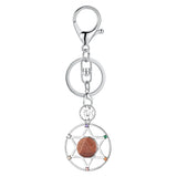 Hexagram Natural Crystal Keychain 7 Chakra Symbol Silver Plated Metal Key Ring Reiki Healing Gemstone Pendant Lobster Clasp Bag Charm