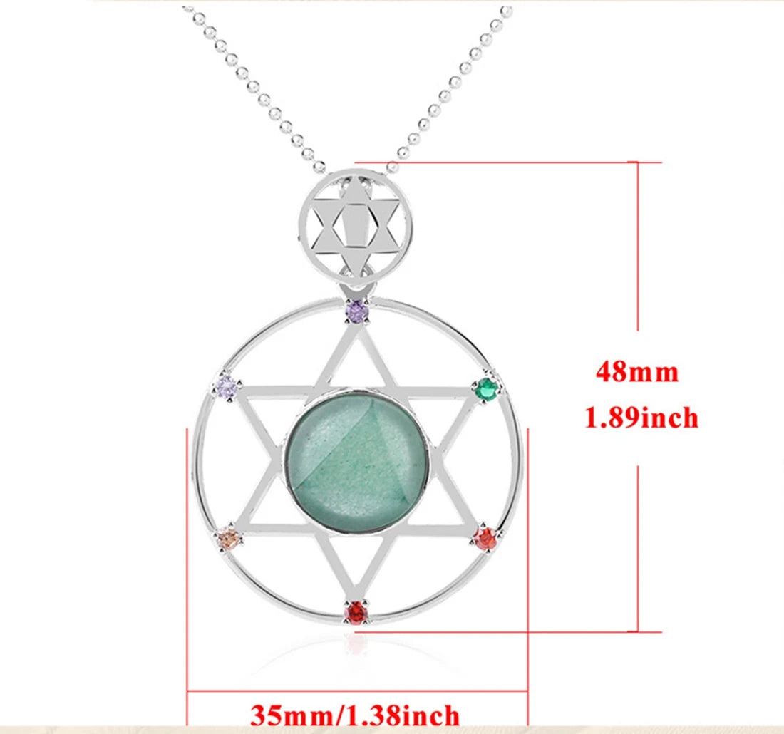 7 Chakra Hexagram Natural Crystal Pendant Necklace, Sacred Star of David Gemstone Black Wax Cord Necklace Reiki Energy Spiritual Boho Jewelry Gift for Men Women