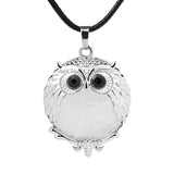Silver Owl Gemstone Necklace 45CM Black Cord #SN1758 -28X36mm Bird Pendant Choker Jewelry
