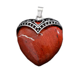 32×38mm Antique Silver Heart Gemstone Pendant | Natural Crystal Retro Love Charm for DIY Jewelry