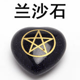 Gold Engraved Pentagram Heart Natural Crystal Stone, Wiccan Earth Goddess Symbol Pocket Healing Gemstone for Pendant & Meditation