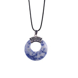 Boho Hollow Circle Donut Gemstone Pendant, Vintage Crown Metal Cap Natural Stone Charm, Handmade Jewelry Making Supply