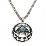 Vintage Moth Moon Phase Necklace - Gothic Stainless Steel Gemstone Amulet - Witchy Celestial Insect Jewelry for Women & Men