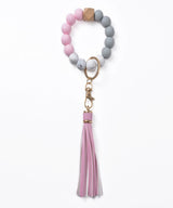 Silicone Bead Bracelet Keychain with Tassel - Hands-Free Wristlet Key Ring Holder - Soft Beaded Bangle Key Chain for Women & Girls