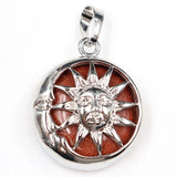 Platinum Gemstone Pendants key chain with Brass Findings Flat Round with Sun & Moon for Jewelry Making For Men and Women