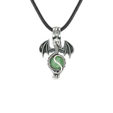 Gothic Stainless Steel Pterosaur Dragon Crystal Holder Necklace • Antique Silver Gemstone Ball Urn Pendant • Unisex Retro Punk Jewelry