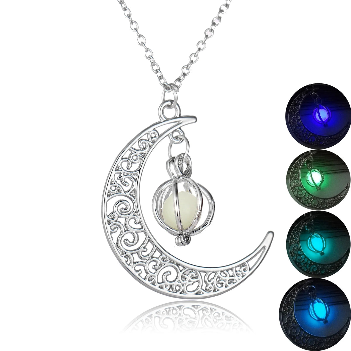Hollow Crescent Moon Glow‑in‑the‑Dark Necklace, Luminous Ball Cage Pendant Necklace Vintage Fantasy Jewelry for Women