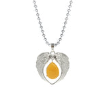 Vintage Silver Angel Wings Heart Necklace - Ready to Wear Teardrop Crystal Ball Chain Pendant for Women, Spiritual Gift