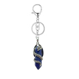 Natural Crystal Dragon Keychain • Antique Silver Dragon Wrapped Hexagonal Point Keyring • Gothic Punk Healing Gemstone Purse Bag Charm Giftv