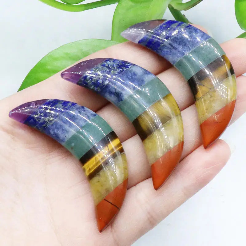Bonded 7 Chakra Crescent Moon Healing Crystal Pendant | Chakra Balancing Gem Pendant for Reiki Meditation Women Spiritual Gift