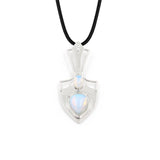 Shield Shape Two Stones Inlaid Natural Crystal Pendant 47×21mm, Silver Plated Alloy Double Gemstone Charm Pendant, Chakra Reiki Healing Stone Pendant for DIY Necklace Jewelry Making Spiritual Boho Gift