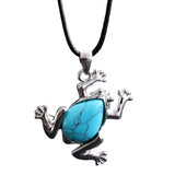 Natural Gemstone Frog Pendant Necklace Teardrop Inlaid Crystal Stone Silver‑Tone Metal Frog Charm 25x27mm Reiki Chakra Healing Stone Pendant With Wax Rope Cord for Women Jewelry Gift Bulk