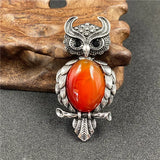 Spirit Wisdom Owl Healing Crystal Pendant | Natural Gemstone Antique Alloy Necklace for Reiki Meditation Birthday Gift
