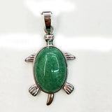 Natural Gemstone Turtle Pendant Silver‑Tone Alloy Tortoise Animal Charm Oval Inlaid Crystal Stone 36×24mm Chakra Reiki Healing Pendant for DIY Necklace Jewelry Making Bulk Wholesale