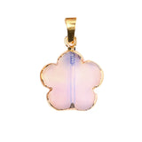 Natural Green Agate Plum Blossom Pendant - 20mm Gold-Plated Flower Crystal Charm for DIY Necklaces & Gifts
